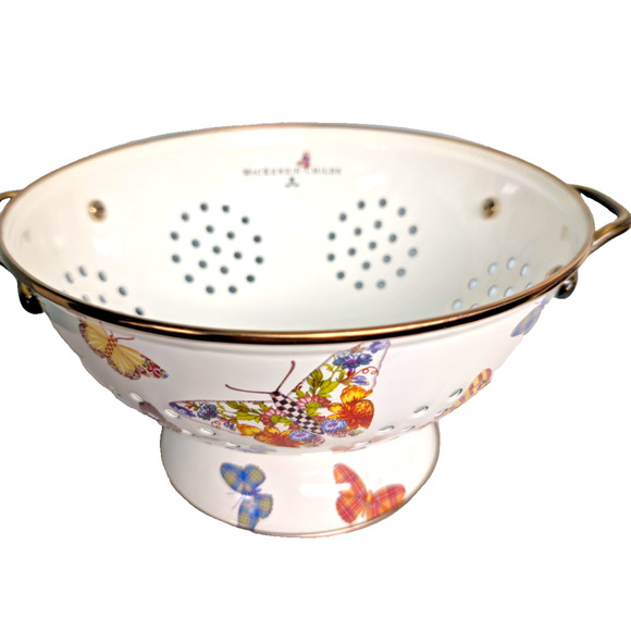 Mackenzie Childs LARGE Butterfly White Colander 9.5" dia. Colorful Kitchen - Picture 4 of 5